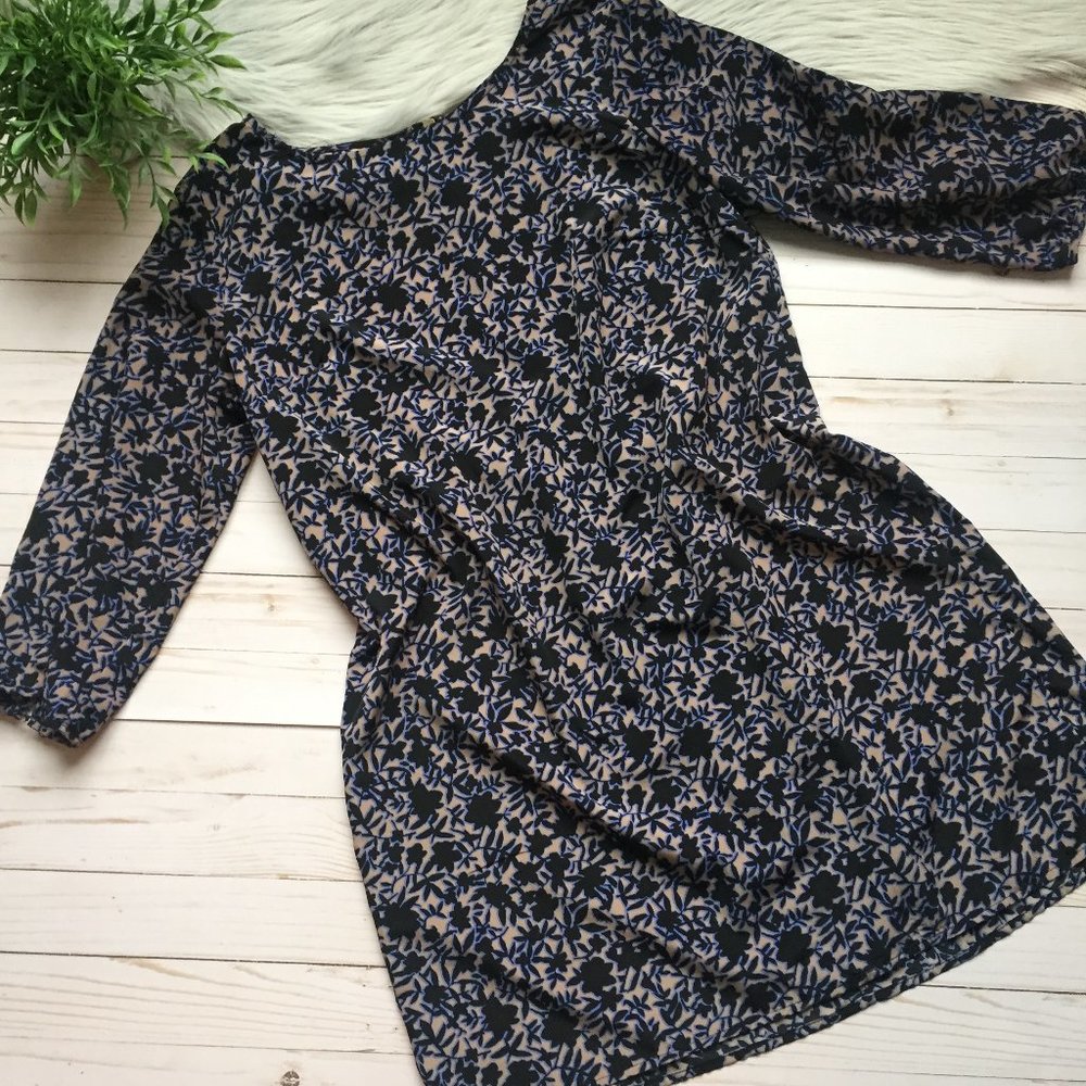 Old Navy Shift Dress Blue/Black Floral Print Sz L
